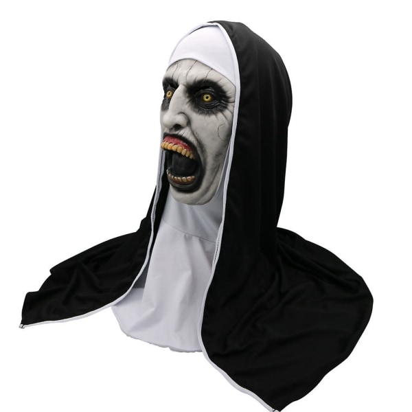 The Horror Scary Nun Latex Mask Med/tørklæde Valak Cosplay Til Halloween Kostume Nun Mask Thriller