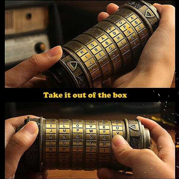 Cryptex Da Vinci Code Mini Låspusselboxar med Dolda Fack Alla Hjärtans Dag Födelsedagspresenter, Mässing