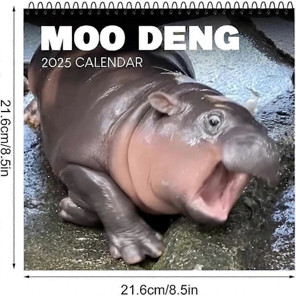 Moo Deng Kalender 2025, Rolig Moo Deng Flodhäst Kalender, Lilla Flodhästen Moo Deng 2025 Väggkalender, 12 Månaders Planerare