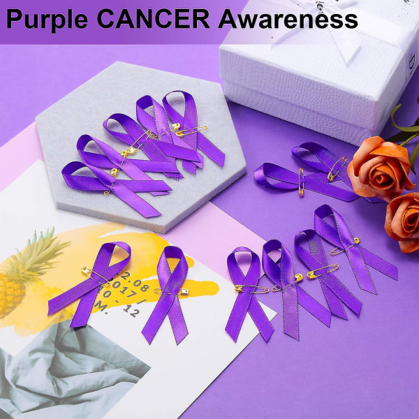 Purple Awareness Ribbon Pins Purple Ribbon Lapel Pins Purple sateng stoffbånd med sikkerhetsnåler for kvinner Jenter (100 P) -wf
