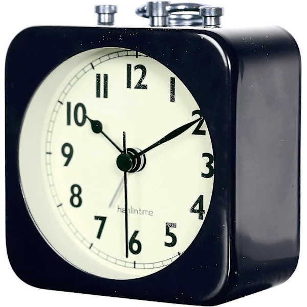 8,5 cm Analog Väckarklocka Svart Kvadrat Tyst Liten Metall Reseväckarklockor För Barns Säng