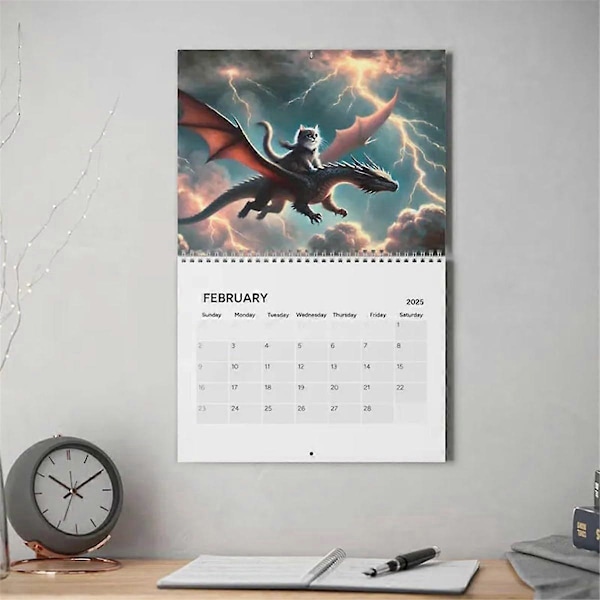 Fantasy - Katt Drake - Kalender 2025 Väggkalender för Hemmakontor