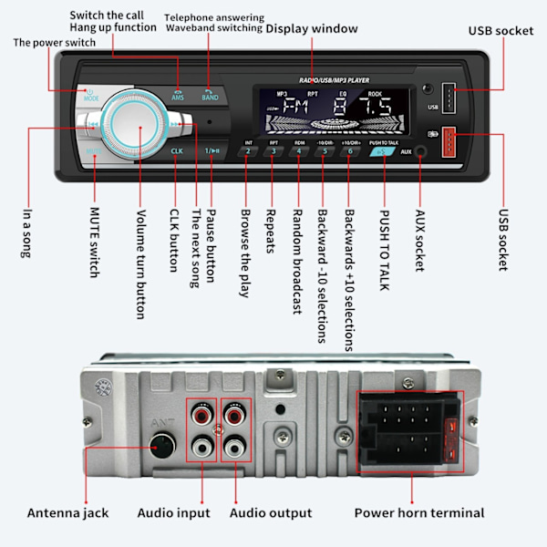 Kaksois-USB-auton MP3-soitin Bluetooth-äänipuhelu USB-kortinlukija Viileä värikäs valo LCD-näyttö