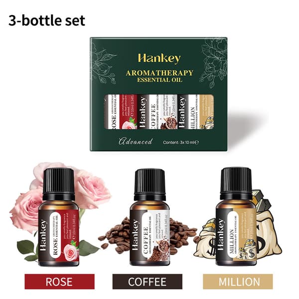 3 stk. æterisk oliesæt til aromaterapi, rosekaffe, millionduftolier til diffuser, massage og hjemmebrug