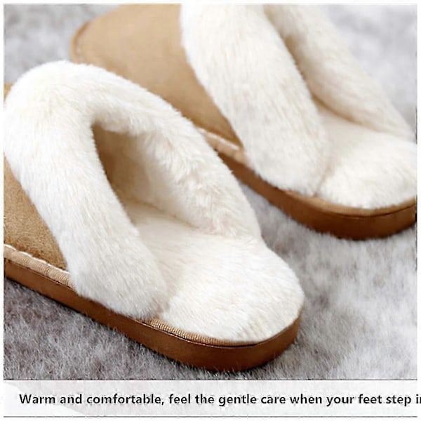Dame og Herre Hjemmesko Fluffy Memory Foam Slip-on Hjemmesko med Anti-Skridsikker Sål Indendørs Udendørs, Khaki 38-39