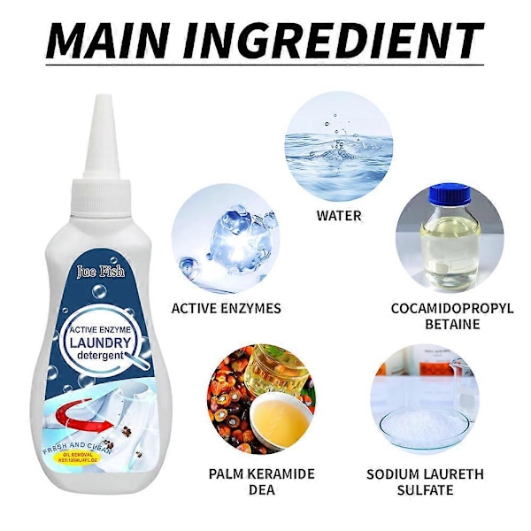 Uusi aktiivinen entsyymipohjainen pyykin tahranpoistoaine vaatteille, itsepäisten tahrojen puhdistaja 120 ml