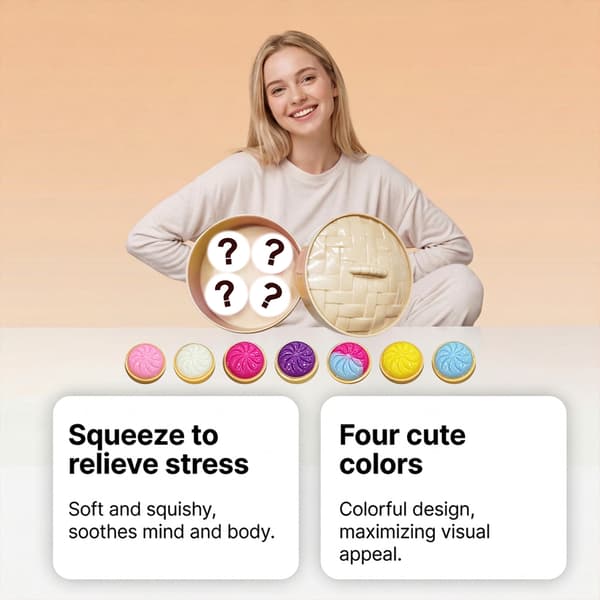 4 stk. dampede dumpling-squishy-sett, søte simuleringsstressavlastende blindboksleker