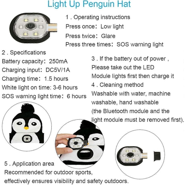Barnelue med LED-lys, Vinterlue for barn med LED-lys, USB-ladbart 4 LED-lampe Varm vinterlue, Gave til gutter og jenter