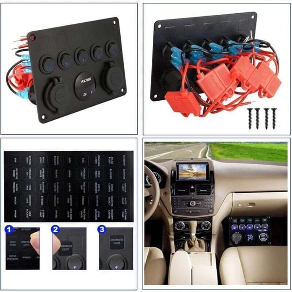 Gang vippebryterpanel, vippebryterpanel, elektrisk panel for båt, bil, vanntett, 12V/24V, lastebil, tilhenger, SUV, bobil