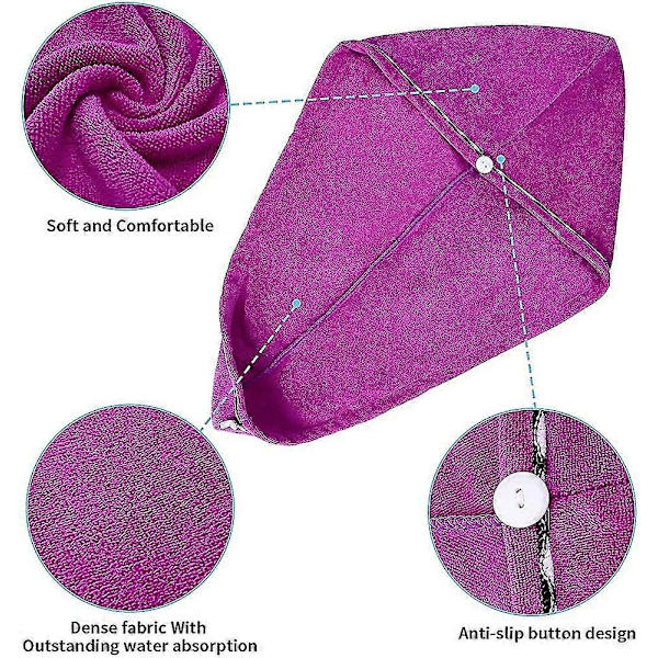 Turbanhandduk, Huvudhandduk med Knappar Mikrofiber Snabbtorkande Regnbågsfärg