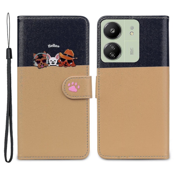 Tegneserie Pet Series for Xiaomi Redmi 13C 4G/Poco C65 4G Etui Lær Telefon Lommebok Deksel - Khaki