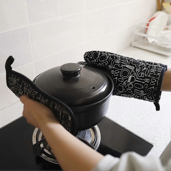Ovn Handske Og Grydeholder Sæt, Varmebestandig 1 Handske Og 2 Grydeholdere Køkken Madlavning Bagning Grill 3 Stykker (sort)