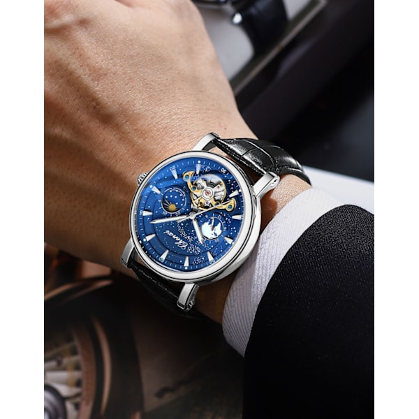 Chenxi Xinghe Månefas Mekanisk Armbandsur för Män, Helt Automatisk, Luminous, Business Läderarmbandsur
