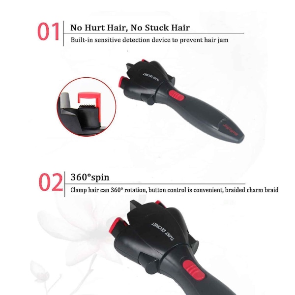 Automatisk hårflettemaskin, elektrisk hårflettemaskin med 360 graders roterende hårklipshode for gjør-det-selv-hår, magisk rullestylingverktøy