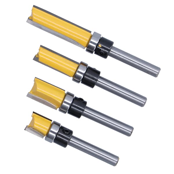 4 stk. Trim Hinge Router Bit Rund Sølv Gul 1/4in Skaft Flush Trims Tappfres
