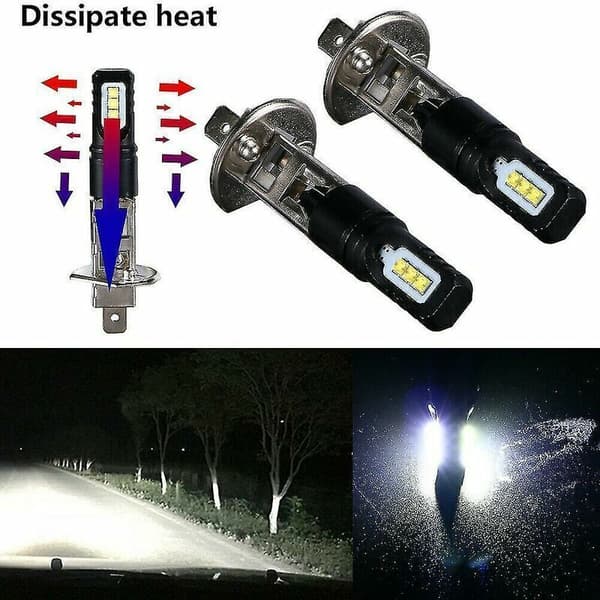 2x H1 6000k Super Bright Vit 6000lm DRL LED Strålkastarsats Helljus
