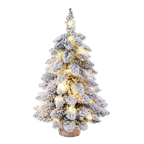 45cm Förbelyst Bordssmycke Julgran med Snöflingor, LED-belyst Julgran med Träbas, Mini Julgran för Bord, Skrivbord, Hem