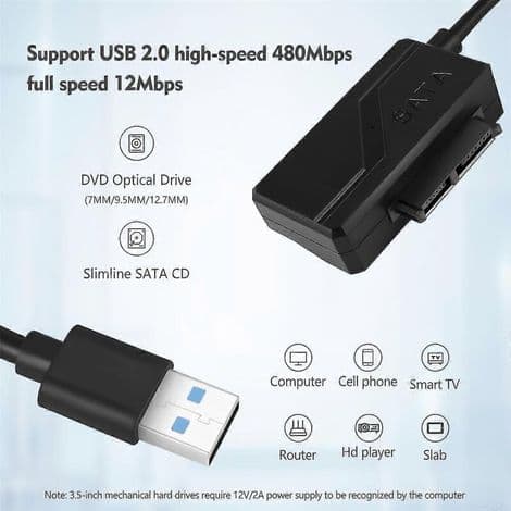 USB 2.0 til Mini SATA II 7+6 pin 13 pin adapterkabel til slimline bærbar CD/DVD-ROM-drev
