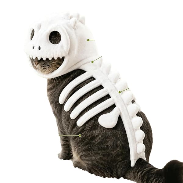 Nyt lysende dinosaur-skelet kattekostume, Halloween julekæledyrsoutfit