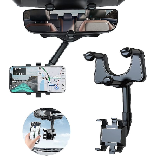 Backspegeltelefonhållare för bil 360 Roterbar och infällbar biltelefonhållare för alla telefoner
