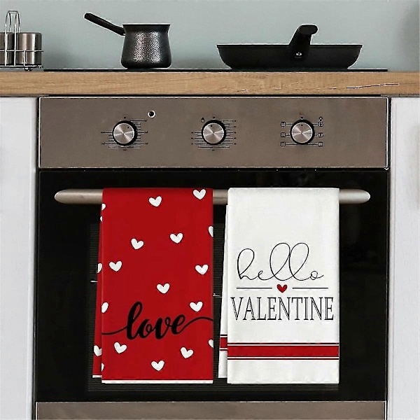 Valentinsdag Kökshanddukar Set om 2, Kärlek Valentinsdag Diskhanddukar 3D-tryckta Handdukar(A)