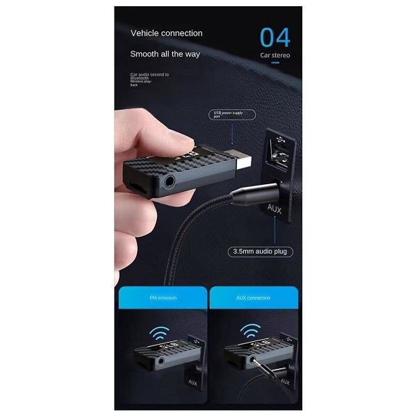 USB Bluetooth ljudadapter Bluetooth mottagare Trådlös mottagare Bil Bluetooth 5.0FM-sändare