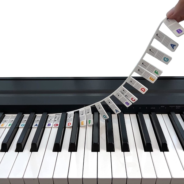 Pianonotguide för nybörjare, avtagbara pianoklaviaturnotetiketter för inlärning, 88-tangenter i full storlek, gjord av silikon, inga klistermärken