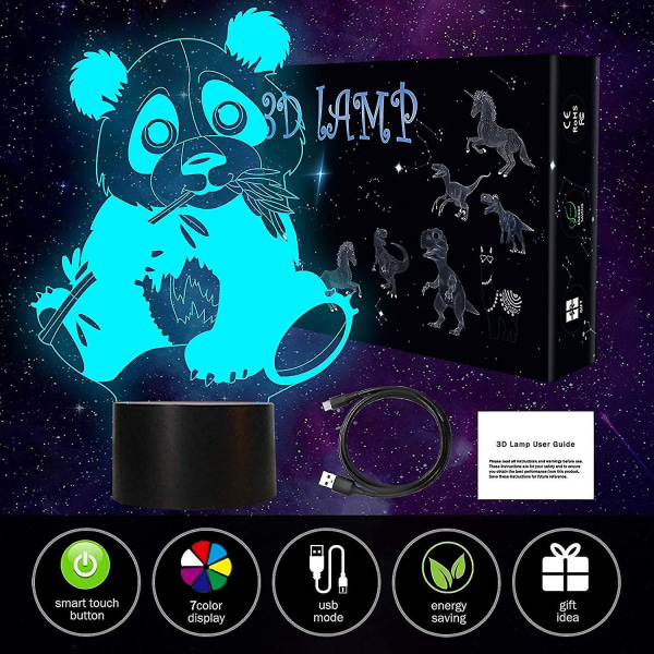 Shxx Giant Panda 3d-natlys, optisk illusionslampe 7 farver, der skifter med smart touch og usb-kabel, flotte pandagaver til drenge piger Soveværelsesindretning