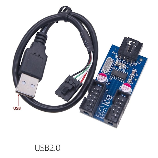 USB 2.0 -urosotke 2 urosliitäntään 9-nastainen sisäinen kaapeli 9-nastainen liitäntäsovitin