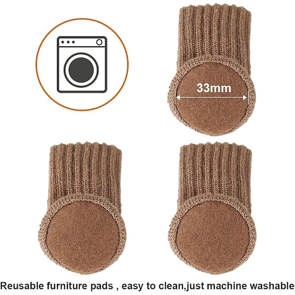 Stickade Stolsbensöverdrag Elastiska Möbelstrumpor Set Trägolvskydd, Ljusbrun, 24-pack