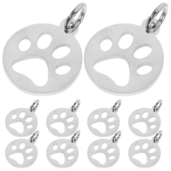 10 stk. hule hundepote charms flade runde rustfri stål charms smykkevedhæng