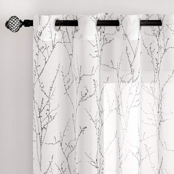 2-Panel Gardin med Grenmönster Tryckt Genomskinlig Gardin Slät Elegant Hållbar Dekoration 140x160CM(LxB) Svart