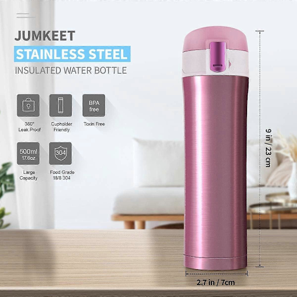 Dubbelväggig Vakuum Isolerad Termoskopp i Rostfritt Stål, Termos för Varma och Kalla Drycker Resekopp Kaffe Mugg, Rosa