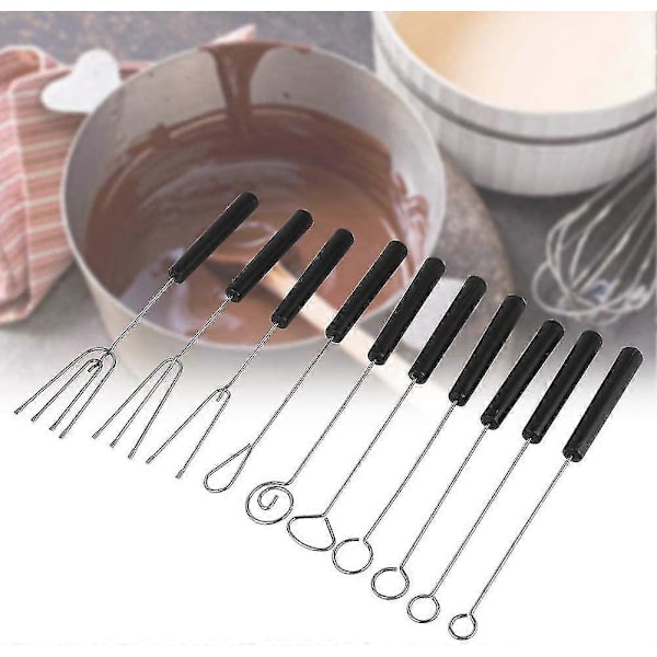 10 stk. DIY Bagetilbehør Rustfrit Stål Chokolade Dip Gaffel Sæt