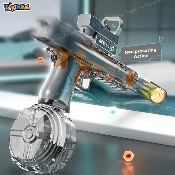 Transparent pistol-stil automatisk vandpistol med lys, kraftfuld genopladelig vandpistol til udendørs leg, sort