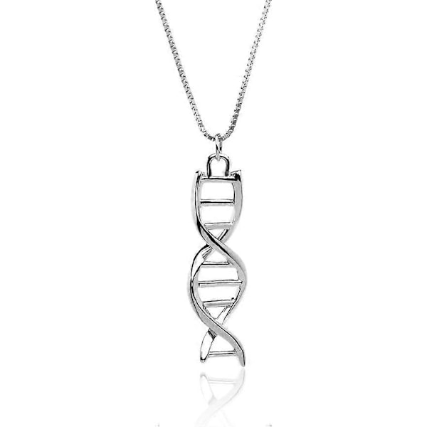 Genetiska gåvor för kvinnor | Minimalistiskt molekylärt smyckeshalsband | Modernt spiralhalsband | Vitguldfärgat bio-silvergåva | Dubbelspiralhalsband