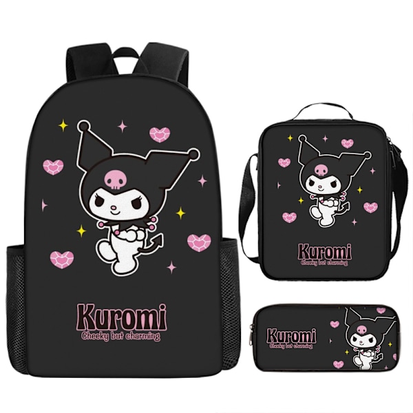 New cartoon Kuromi school bag three-piece set for primary and secondary school students