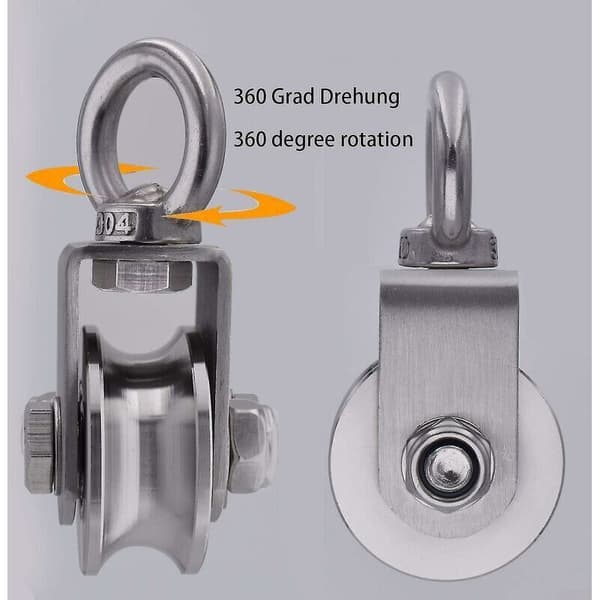 500 kg løfteskive – 2 lagre – 48 mm diameter – Rustfritt stål – 360° rotasjon for effektiv løfting