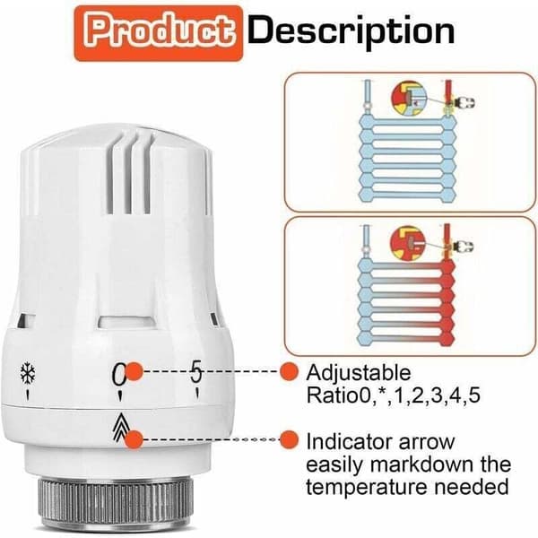Sæt med 6 smarte termostatiske radiatorhoveder til kontor eller hjem