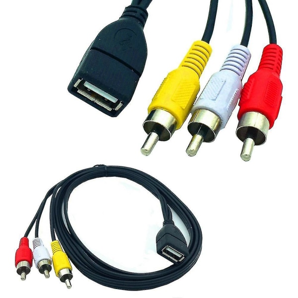 1,5 m USB A hun til 3 RCA Phono AV kabelledning PC TV Aux Audio Video Adapter -n1666