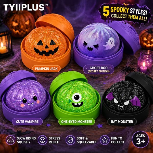 5-pack Halloween Mystery Dumpling Squishy Leksaker, Limited Ghost Edition Långsamt Stigande Kläm Stresslindrande Fidget Leksaksset