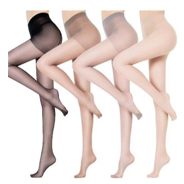 4 paria naisten läpinäkyvät sukkahousut - 10d Control Sukkahousut vahvistetuilla varpailla