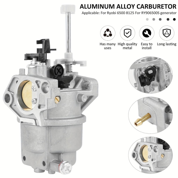 Nya modeller Förgasarsats Kompatibel med 6500 8125 RY906500S Generator Aluminiumlegering Förgasarsats med 3 Tillbehör Justerbar Förgasare Re