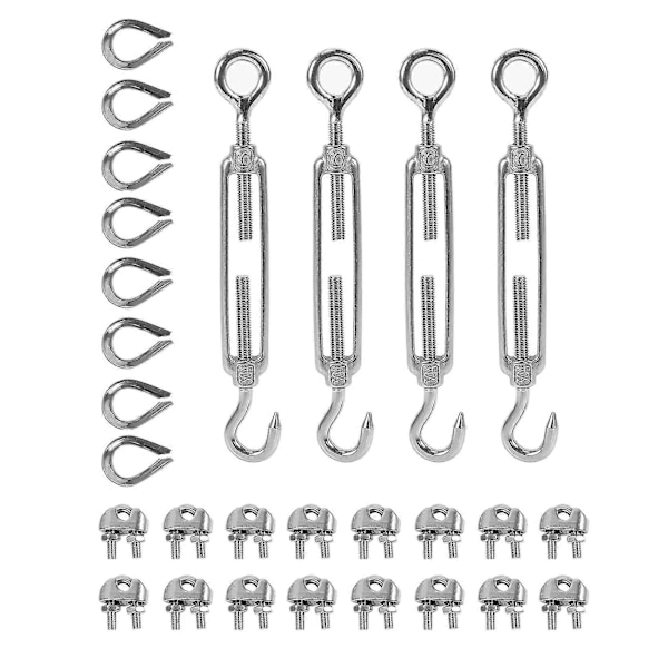4-pakke Turnbuckler/spenningsarmatur (øye & krok, M6), 16-pakke 1/8 tommers vaierklemme(), 8-pakke Tømmer