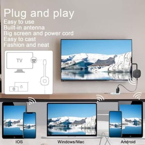 Trådløs 4K videomottaker. Trådløs HDMI-skjermadapter for Android/Windows/PC til HD TV/skjerm/projektor/Mac