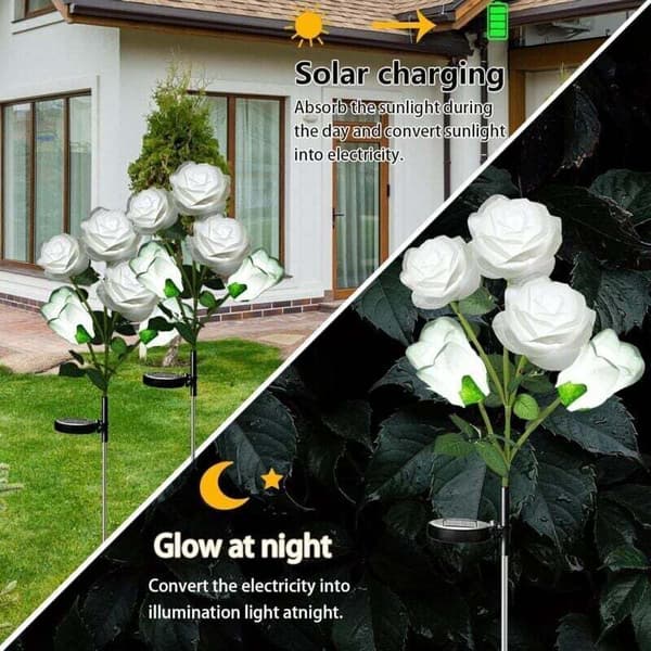 Solcellehagelys for utendørs bruk. Roseformede LED-solcellelys med større blomst og bredere solcellepanel hagedekorasjon (Hvit, 2 stk)