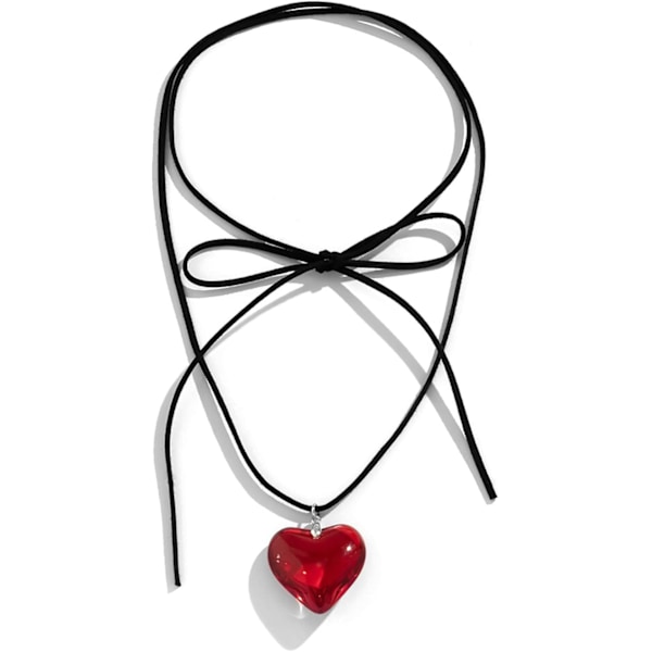 Heart Shaped Necklace Y2K Jewelry Elegant Braided Bow Adjustable Black Velvet Chain Heart Shaped Pendant Necklace for Girls Women