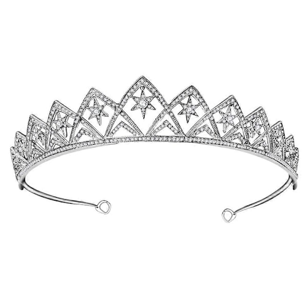 Bryllupskrone til brud Hule Stjerner Hårbøyle Rhinestone Bankett Hodeplagg