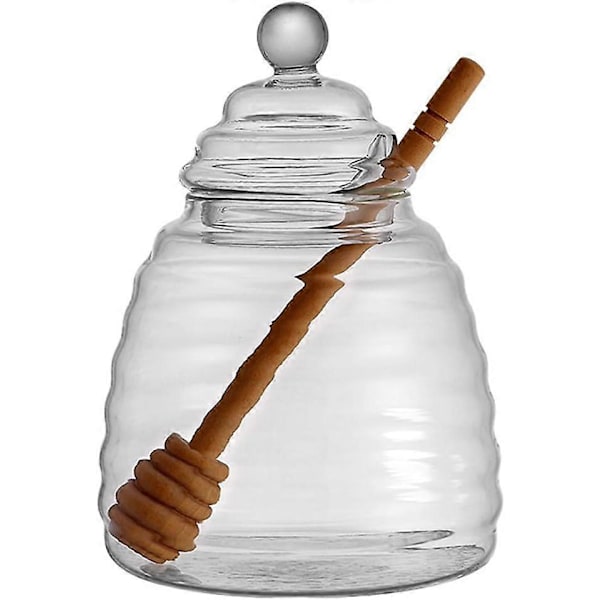 500Ml / 6.9 Oz Honningkrukke med Dippepinde, Glas Honningkrukke og Dippepinde Sæt, Honningdispenser, Bikube Honningkrukke til Opbevaring af Honning og Sirup