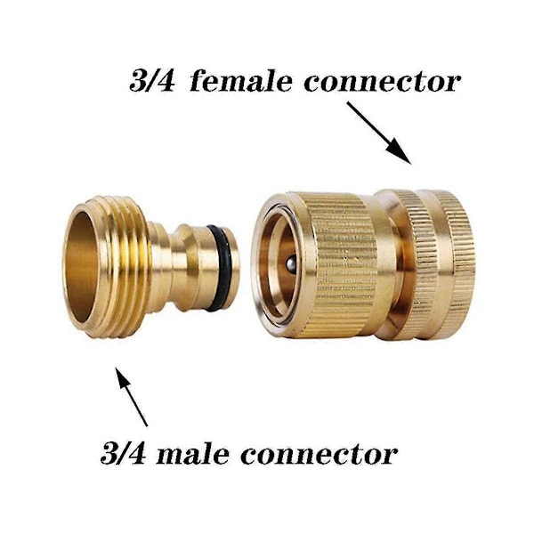 Hageslange Hurtigkoblinger Solid Messing 3/4 Tomme GHT-gjenge Enkle Tilkoblingsbeslag Lekkasjefri Vann Slange